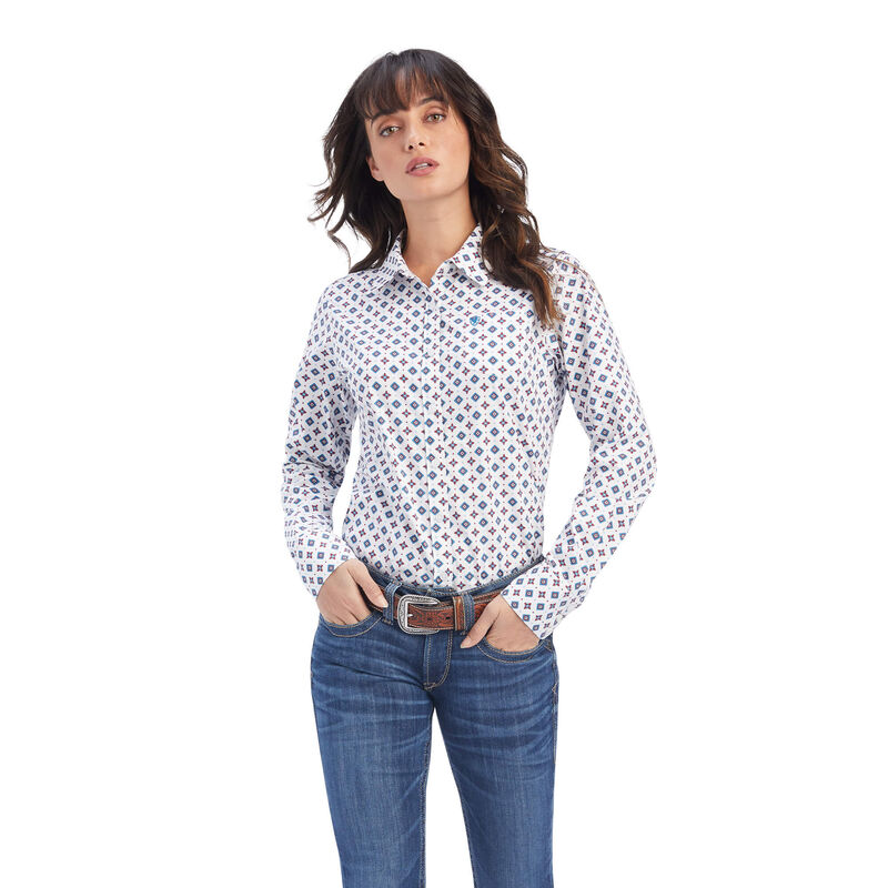 Ariat Hemden Damen - Kirby Stretch Weiß/Blau ( BIJLG-6204 )